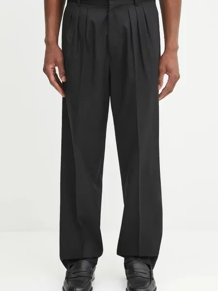 Kenzo pantaloni de lână Weave Pleated Tailored bărbați drepți negru