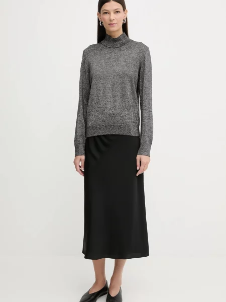 Calvin Klein sweter z dodatkiem wełny lekki z półgolfem szary