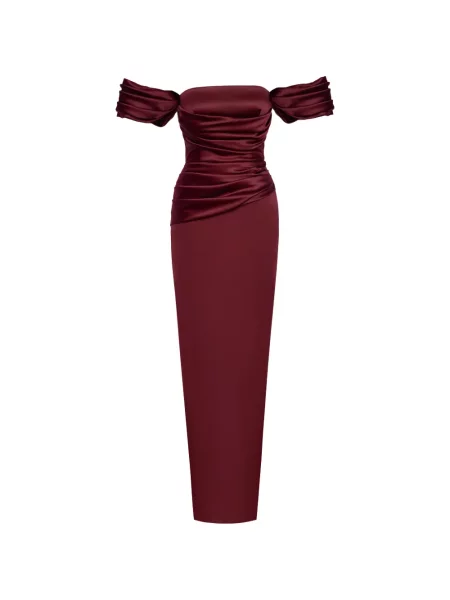 Rochie maxi Post Meridiem drapată de costum roșu