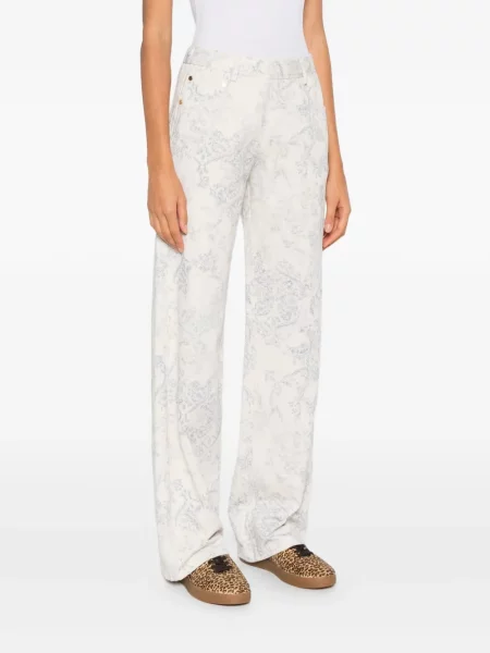 Pantaloni Forte_forte cu model floral alb