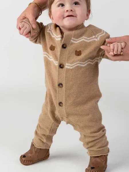 Donsje kombinezon za bebe od merino vune Guillaume Merino Wool Jumpsuit Bears bež