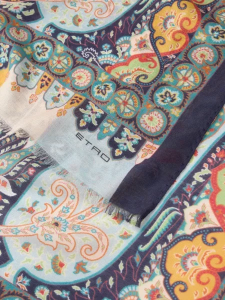 Fular Etro cu imagine cu model paisley albastru