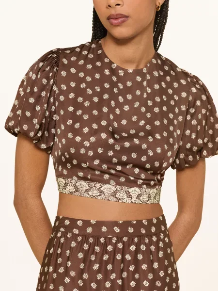 Claudie Pierlot Krótka Bluzka Z Satyny braun beżowa