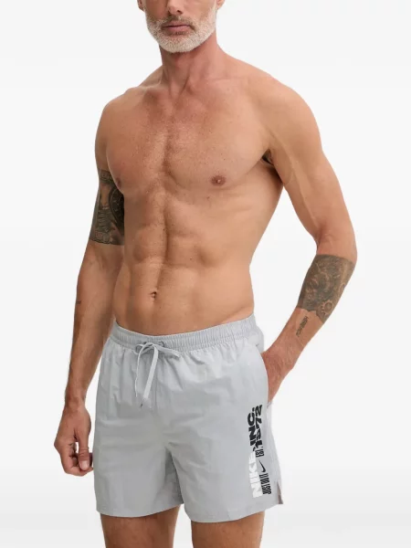 Slip de baie Nike cu gât halter cu imagine cu imprimeu geometric negru