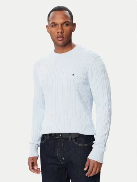 Sweter o kroju regular fit z czystej bawełny Tommy Hilfiger niebieski