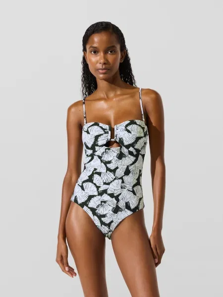 Karl Lagerfeld Costum de baie întreg Fan negru / murdar alb