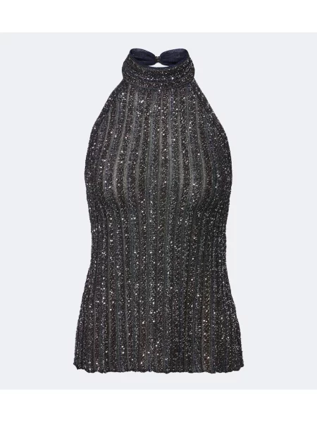 Top Missoni tricotate cu gât halter negru