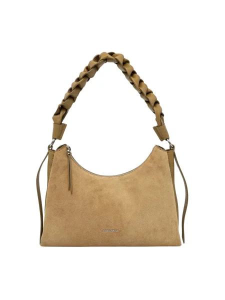 Coccinelle torebka zamszowa BOHEME SUEDE BIMATERIAL beżowa