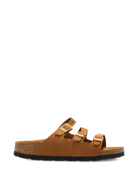 Sandale Birkenstock din piele de căprioară fără toc maro