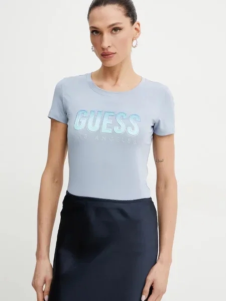 T-shirt z nadrukiem z logo Guess niebieska