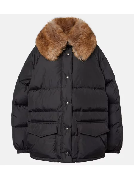 Sztuczne futro kurtka puchowa Prada czarna