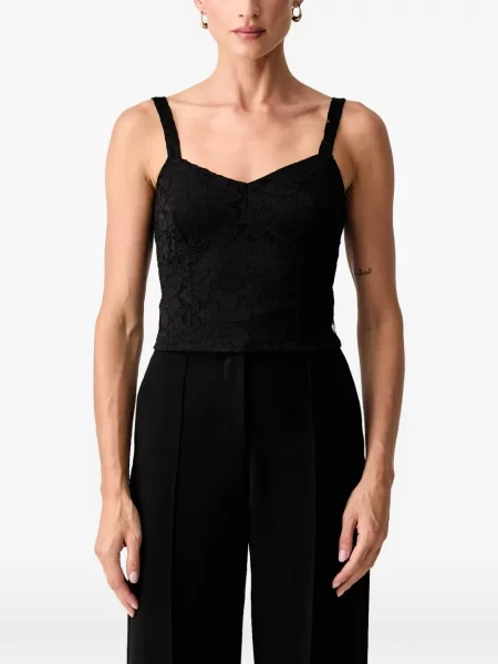 Top Guess cu model floral din dantelă negru