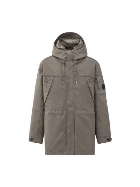 Lniana parka C.p. Company z kapturem beżowa