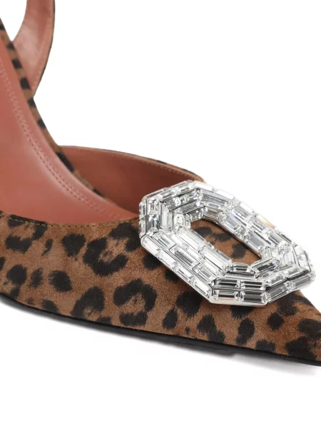 Pantofi cu toc Amina Muaddi slingback de cristal maro