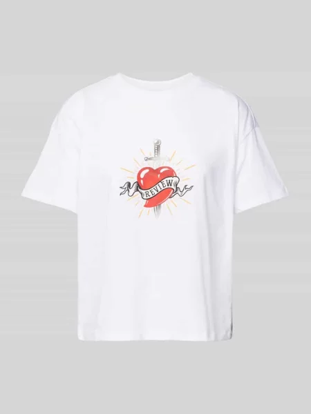 T-shirt z nadrukiem z motywem i logo Review biała