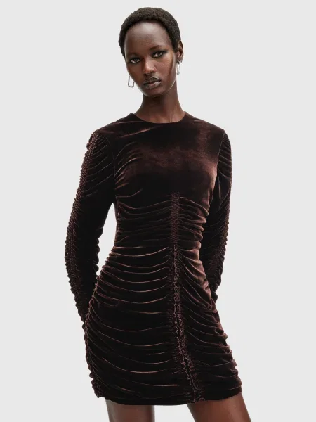 AllSaints rochie ERIS mini mulată maro