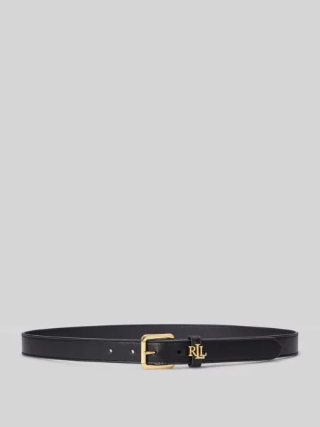 Pasek ze skóry bydlęcej z aplikacją z logo Lauren Ralph Lauren czarny