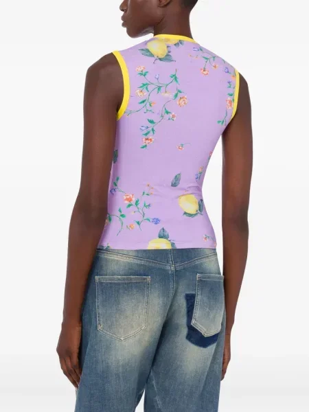 Vestă denim Moschino Jeans cu model floral cu imagine violet