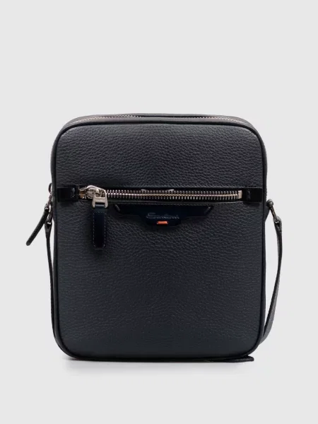 Кожаная сумка Santoni с лого синяя