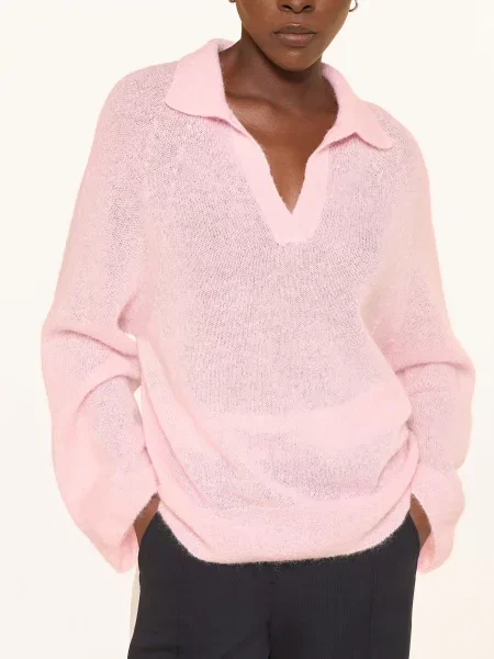 Marc Cain Pletené Polo Tričko S Alpakou A Mohérem chalk pink
