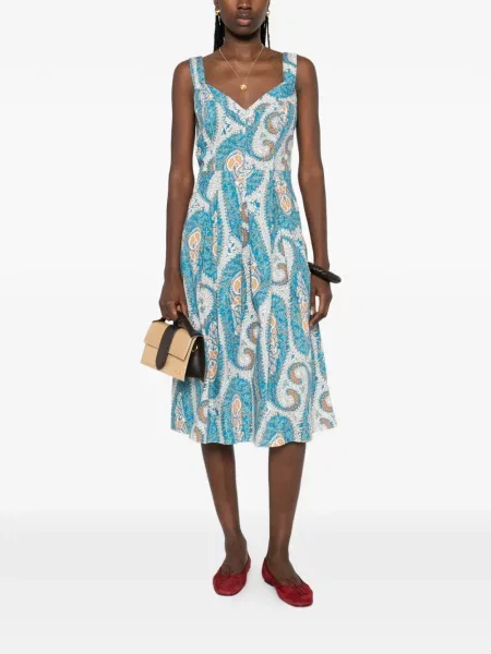 Rochie midi Etro cu model paisley până la genunchi de costum albastru