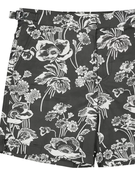 Slip de baie Commas cu model floral cu imagine negru