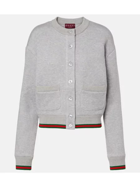 Cardigan Gucci cu dungi din jerseu gri