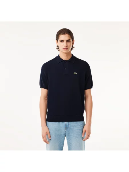 Lacoste Koszulka Polo Z Organicznej Bawełny Z Kołnierzykiem granatowa