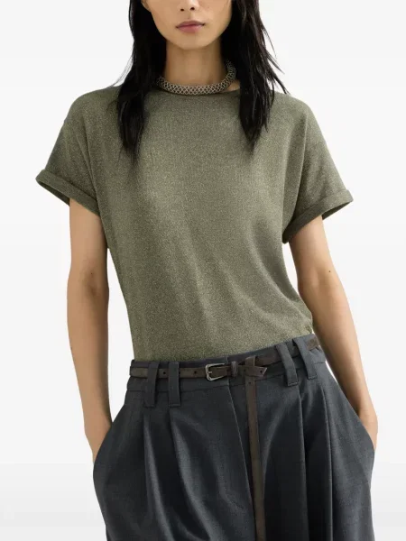 Ușor tricou Brunello Cucinelli de mătase verde