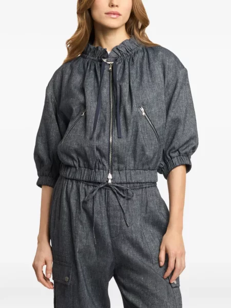 Gulerat geacă Cinq A Sept cu volane cu model herringbone albastru