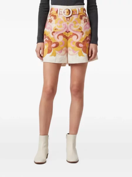 Cu centură pantaloni scurți Zimmermann cu model paisley galben