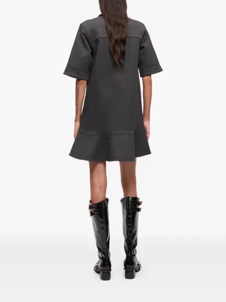 Rochie mini Ganni cu volane scurtă de costum gri