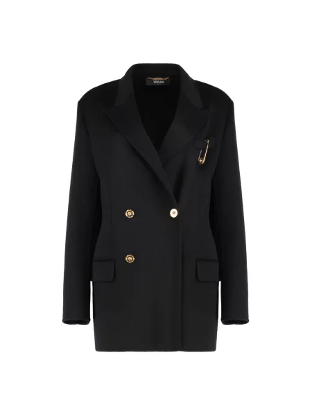 Krótki płaszcz Versace z kaszmiru dwurzędowy czarny