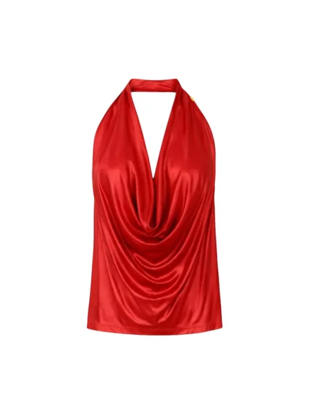 Top Elisabetta Franchi z dekoltem halter czerwony