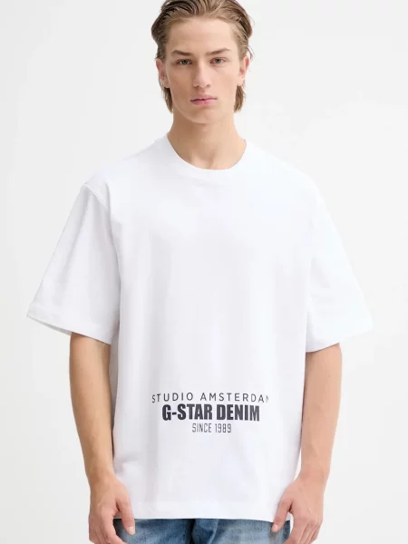 G-Star tricou din cu imprimeu alb