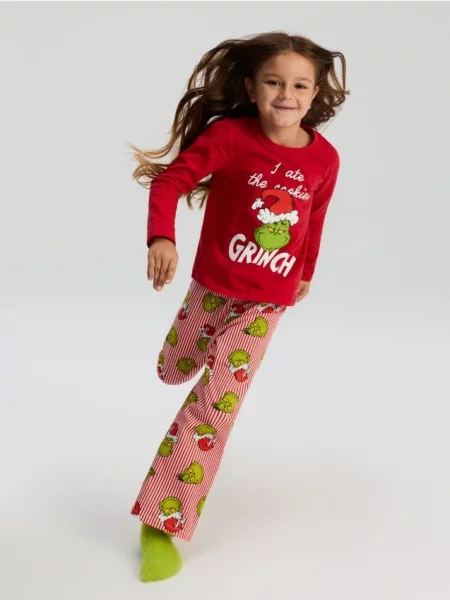 Sinsay dvoudílné pyžamo s vánočním motivem Grinch červená