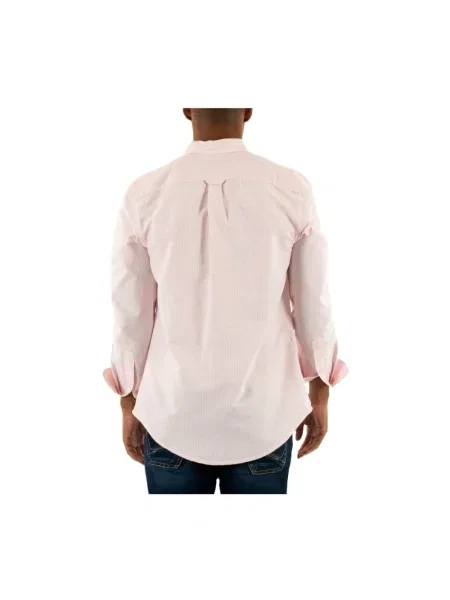 Koszula Tommy Jeans w paski z twillu różowa