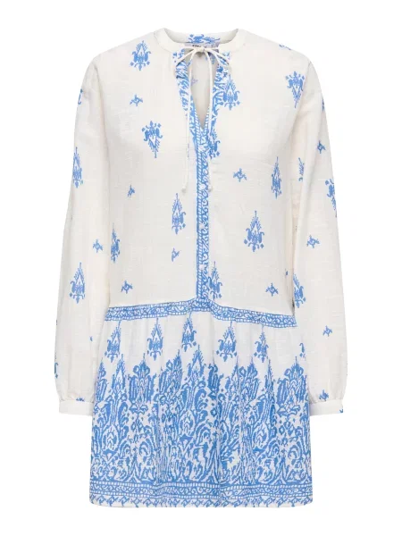 ONLY Obleka ONLALMA L/S SHORT DRESS WVN NOO modra / off-bela bela