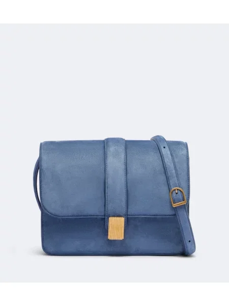 Geanta crossbody Khaite din piele de căprioară albastru