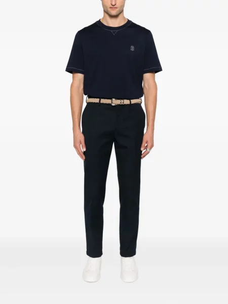 Tricou Brunello Cucinelli cu broderie cu decolteu rotund albastru