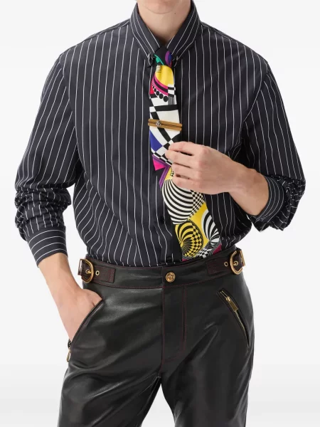 Cămașă Versace cu dungi din poplin negru