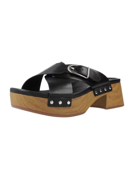 Klapki Clarks skórzane na koturnie czarne
