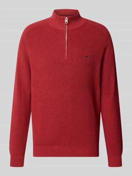 Sweter z dzianiny o kroju regular fit z czystej bawełny z kołnierzem zapinanym Fynch-hatton czerwony