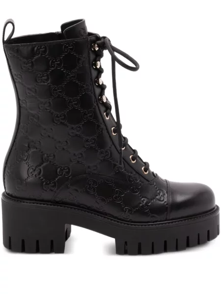 Botine Gucci cu șireturi din dantelă negru