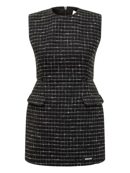 Rochie Msgm în carouri din tweed de costum negru