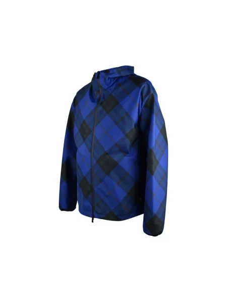 Kurtka Burberry w kratę z kapturem niebieska
