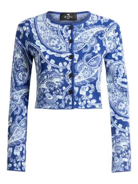 Cardigan Etro cu model paisley din jacard albastru