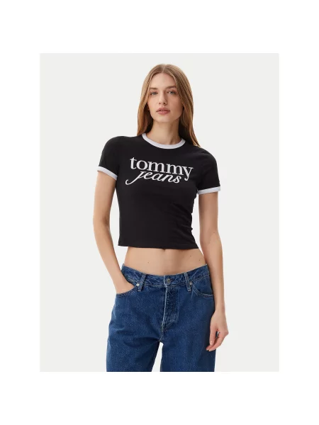 Tommy Jeans T-Shirt Script Ringer Slim Fit μαύρο