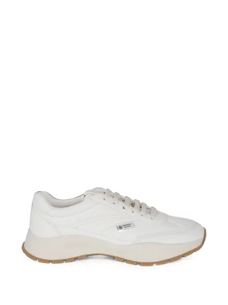 Sneakerși Prada din piele cu autograf alb