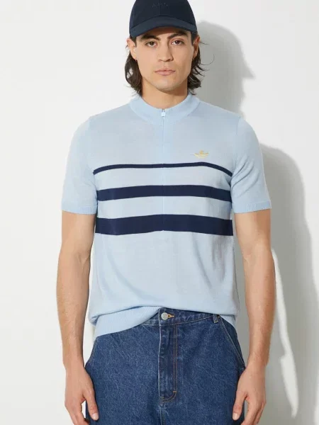 Adidas Originals t-shirt wełniany Premium Top wzorzysty niebieski